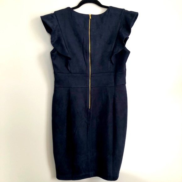 DKNY NAVY BLUE SUEDE V NECK DRESS - Picture 2 of 5
